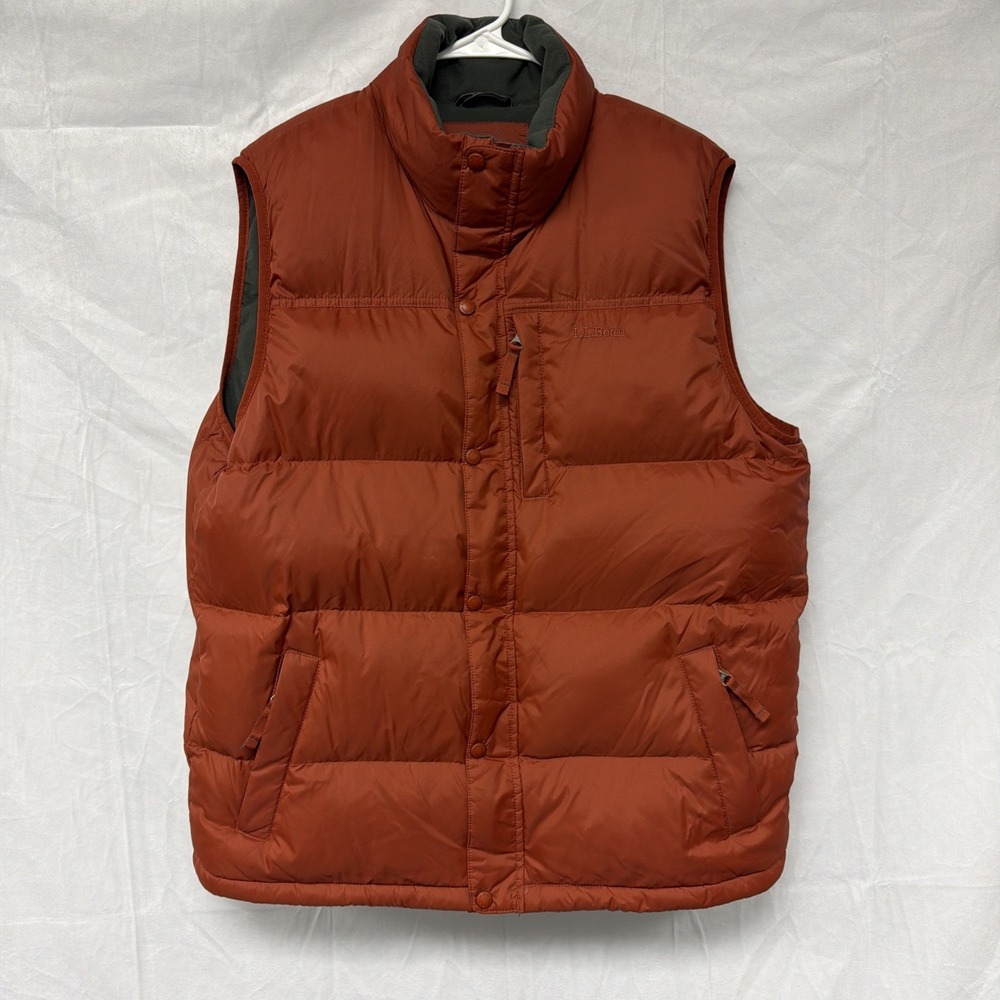 LL Bean Men's Large 80% Down Puffer Vest Burnt Orange Quilted Insulated Outdoor - Picture 1 of 11